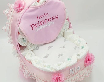 Baby Carriage Diaper Cake - Carriage Diaper Cake - Girl Diaper Cake - - Unique Baby Shower Gift or Centerpiece - Basinet