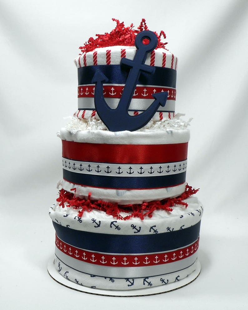 Anchor Diaper Cake Nautical Diaper Cake Recieving Blankets Etsy