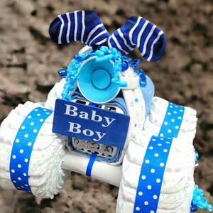 4 Wheeler Diaper Cake Unique Baby Shower Gift or Centerpiece Unique DiaperCake Baby Boy Diaper Cake image 8