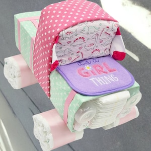 Truck Diaper Cake - Baby Girl Diaper Cake - Unique Diaper Cake - Baby Shower Gift or Centerpiece - OOAK Gift Ideas