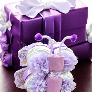 Girl Diaper Cake - Unique Diaper Cake - Baby Gift Butterfly Diaper Cake - Unique Baby Shower Gift
