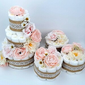Floral Diaper Cake Combo Pink Diaper Cake Baby Shower Centerpiece Girl Diaper Cake Flower Diaper Cake image 8