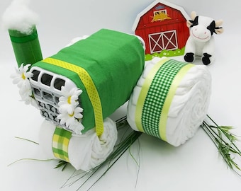 Farm Diaper Cake - Tractor Diaper Cake - Country Baby Shower Decorations - Farm Centerpiece - Baby Shower Gift - Unique Baby Gifts