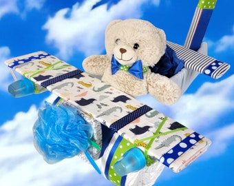 Diaper  Cake - Unique Baby Shower Gift or Centerpiece - Airplane Diaper Cake - Baby Boy, Baby Girl, Neutral Baby Gift