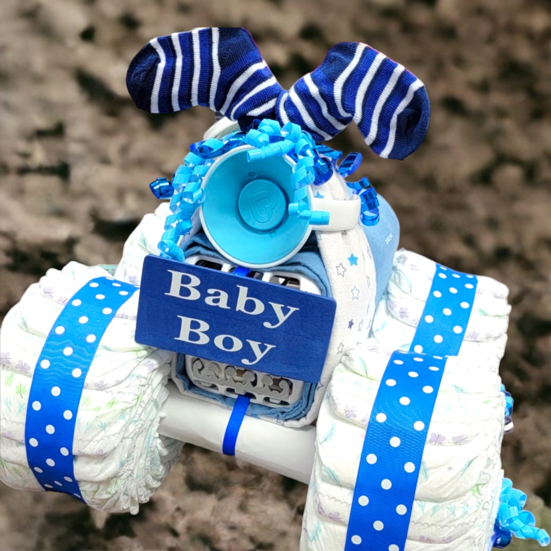 Boy Diaper Cake Baby Shower Gift or Decoration Wheeler
