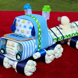 Semi Truck Diaper Cake Unique Diaper Cake Truck Diaper Cake Woodland Diaper Cake Baby Gift Boy Diaper Cake 18 Wheeler image 3