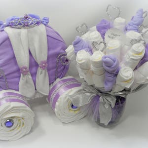 Prince Baby Shower Boy Diaper Cake Baby Shower Centerpiece Prince Carriage and Diaper Bouquet Combo Baby Shower Gift Unique Gift image 6