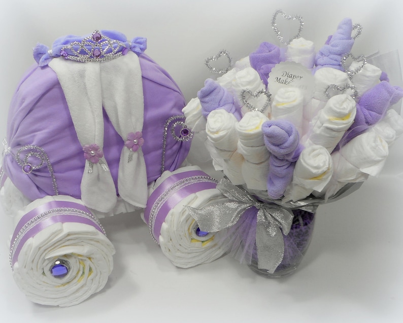 Prince Baby Shower Boy Diaper Cake Baby Shower Centerpiece Prince Carriage and Diaper Bouquet Combo Baby Shower Gift Unique Gift image 6