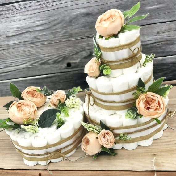 Rustic Diaper Cake Floral Baby Shower Burlap Diaper Cake Gender