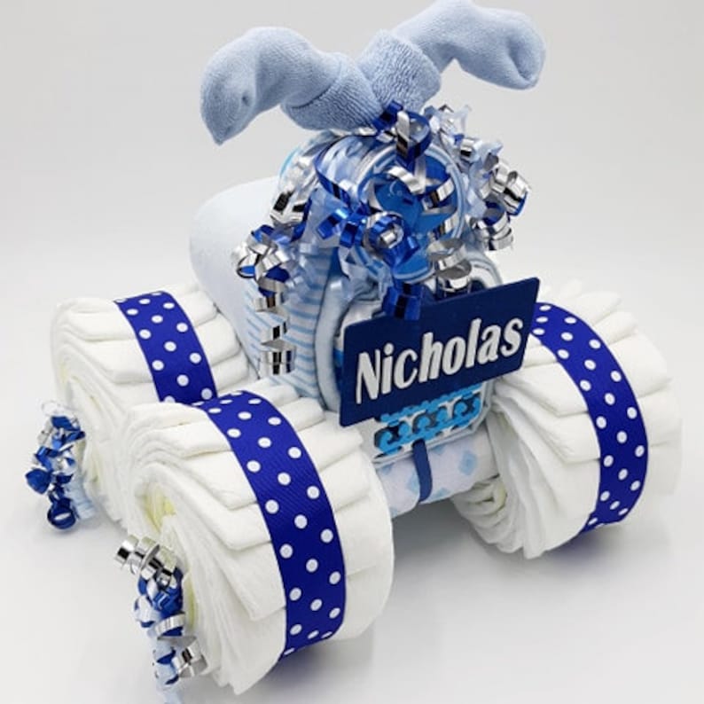4 Wheeler Diaper Cake Unique Baby Shower Gift or Centerpiece Unique DiaperCake Baby Boy Diaper Cake image 9