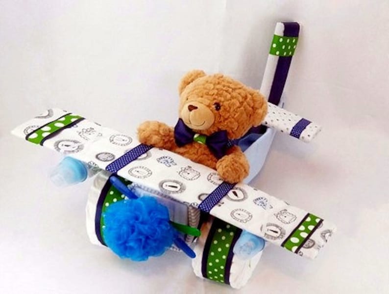 Airplane Diaper Cake Boy Diaper Cake Baby Gift Baby Shower Gift Centerpiece Diaper Cakes Baby Boy, Baby Girl, Neutral Baby Gift image 6