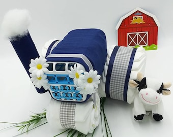 Country Diaper Cake - Tractor Diaper  Cake - Farm Baby Shower Decorations - Farm Centerpiece - Baby Shower Gift - Unique Baby Gifts