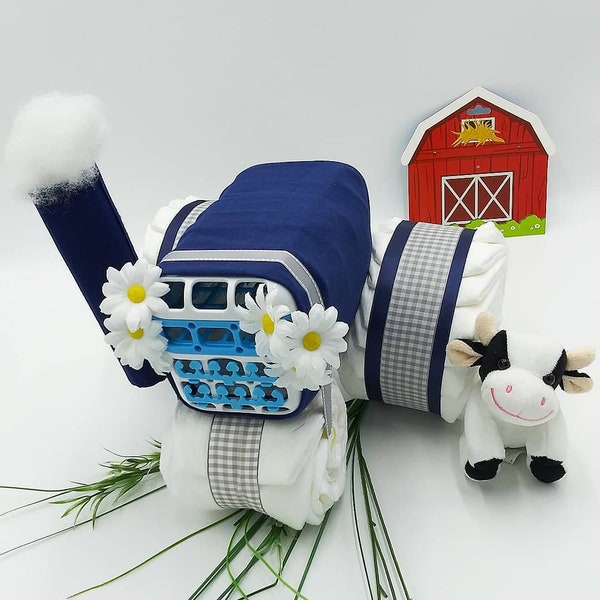 Country Diaper Cake - Tractor Diaper  Cake - Farm Baby Shower Decorations - Farm Centerpiece - Baby Shower Gift - Unique Baby Gifts