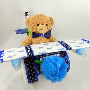 Airplane Diaper Cake Boy Diaper Cake Baby Gift Baby Shower Gift Centerpiece Diaper Cakes Baby Boy, Baby Girl, Neutral Baby Gift image 3