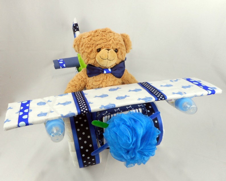 Airplane Diaper Cake Boy Diaper Cake Baby Gift Baby Shower Gift Centerpiece Diaper Cakes Baby Boy, Baby Girl, Neutral Baby Gift image 3