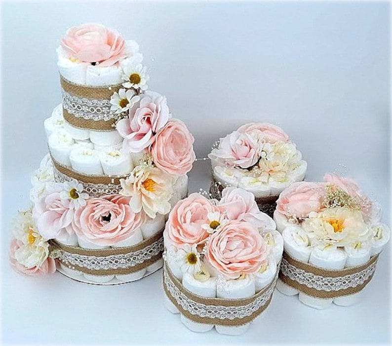 Small Diaper Cakes Floral Mini Diaper Cake Pink Mini Etsy