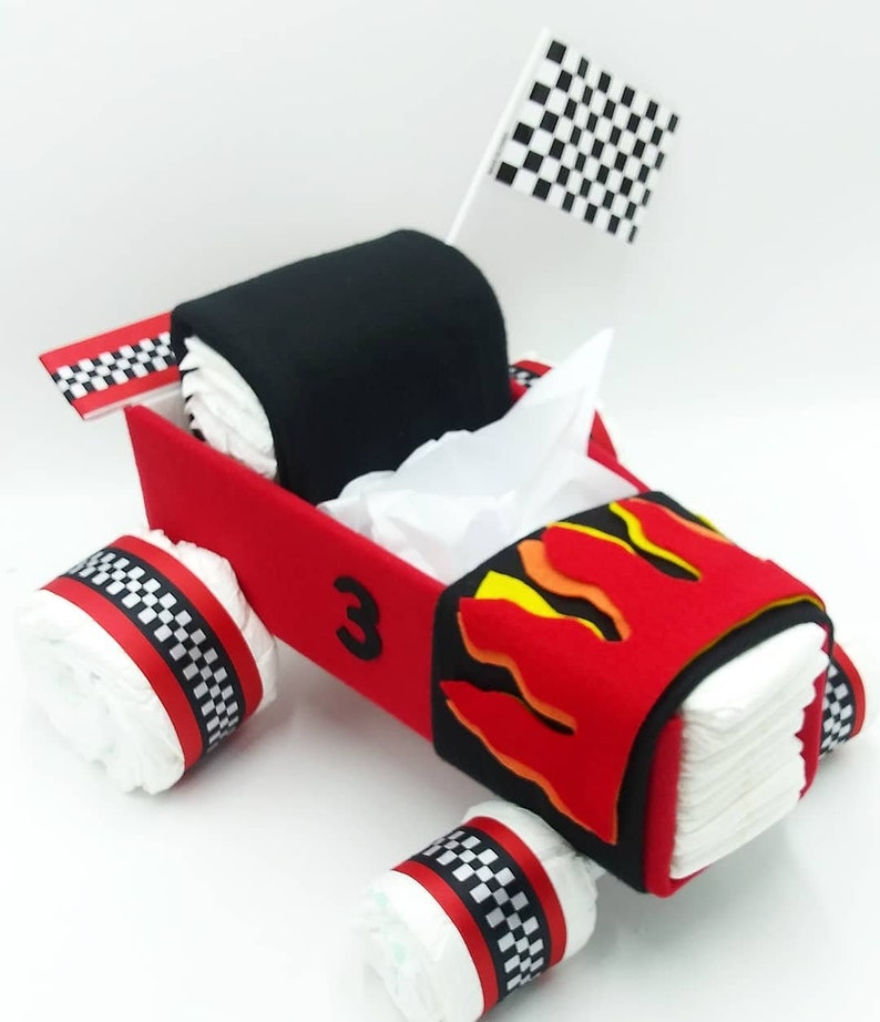 Race Car Diaper Cake Diaper Cake Car Diaper Cake Baby Shower Centerpiece Baby Gift Baby Shower Gift image 4