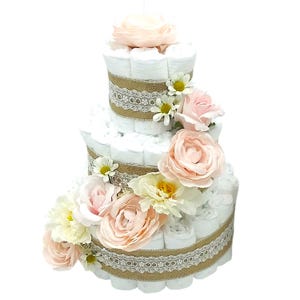 Floral Diaper Cake - Pink Diaper Cake - Baby Shower Centerpiece - Girl Diaper Cake - Flower Diaper Cake