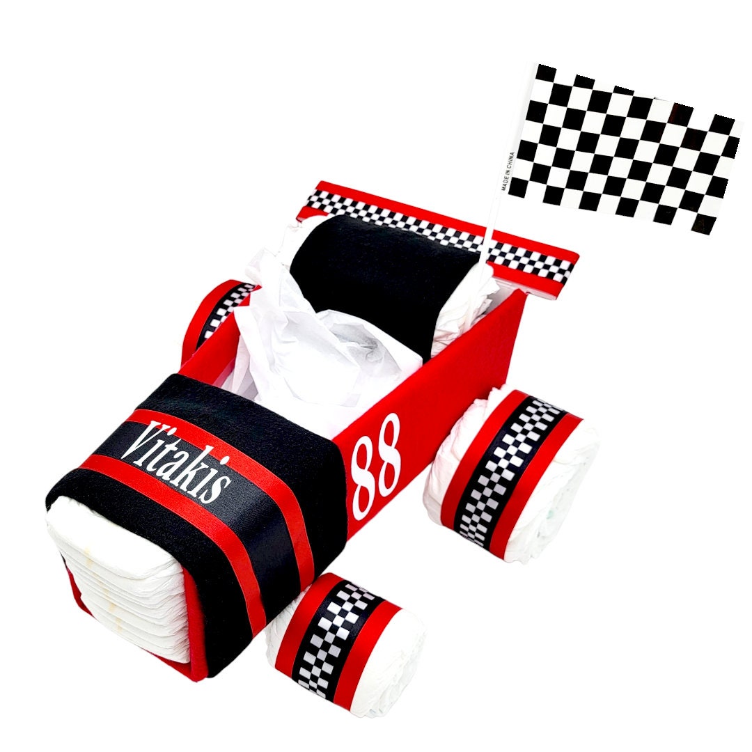 Race Car - Baby Shower - Diaper Cake - Diaper Cake - Baby Shower Gift - Baby Gift - Baby Shower Centerpiece - Race Car Theme