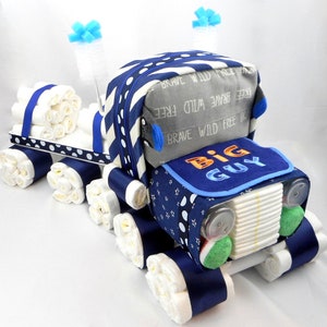 Boy Diaper Cake - Diaper Cake - Baby Shower Centerpiece - Semi Truck Diaper Cake - Truck Diaper Cake - Baby Shower Gift - 18 Wheeler