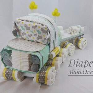 Semi Truck Diaper Cake Unique Diaper Cake Truck Diaper Cake Woodland Diaper Cake Baby Gift Boy Diaper Cake 18 Wheeler image 10