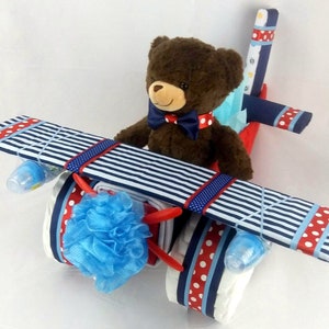 Airplane Diaper Cake Boy Diaper Cake Baby Gift Baby Shower Gift Centerpiece Diaper Cakes Baby Boy, Baby Girl, Neutral Baby Gift image 10