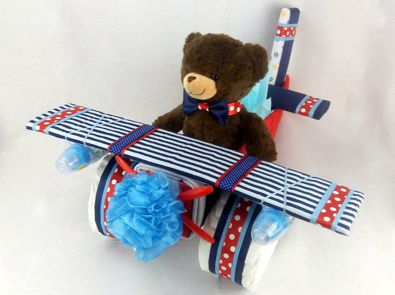 Airplane Diaper Cake Boy Diaper Cake Baby Gift Baby Shower Gift Centerpiece Diaper Cakes Baby Boy, Baby Girl, Neutral Baby Gift image 10