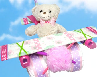 Girl Diaper Cake - Airplane Diaper Cake - Diaper Cake - Baby Shower - Baby Gift - Baby Shower Gift - Baby Shower Centerpiece