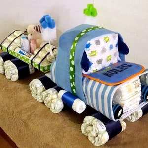 Semi Truck Diaper Cake Unique Diaper Cake Truck Diaper Cake Woodland Diaper Cake Baby Gift Boy Diaper Cake 18 Wheeler image 8