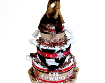 Country Diaper Cake - Unique Diaper Cake - Baby Shower Centerpiece or Decoration - Cowboy Theme