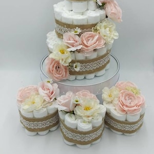 Floral Diaper Cake Combo Pink Diaper Cake Baby Shower Centerpiece Girl Diaper Cake Flower Diaper Cake image 10