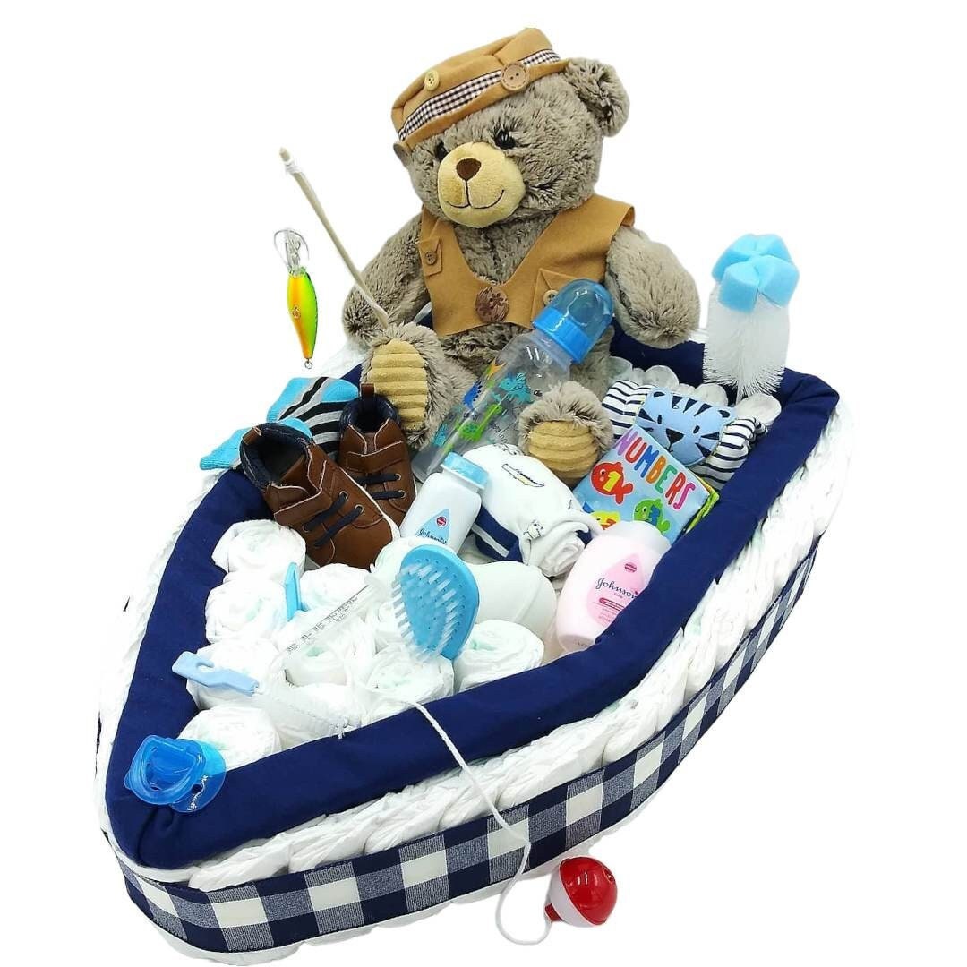 Fishing Bear and Boat Boat Diaper Cake Fishing Baby Shower Buffalo