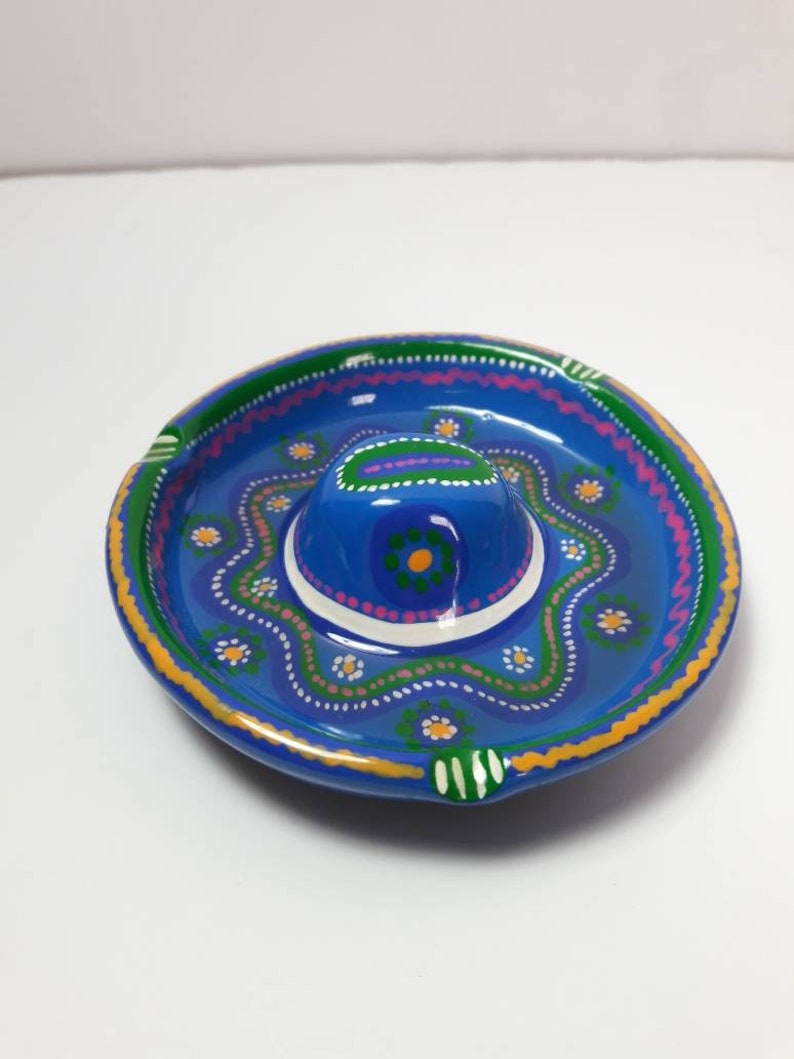 hand painted by jhf Mexican Art,ceramic ashtray 3x3 inches each 3 colors same size