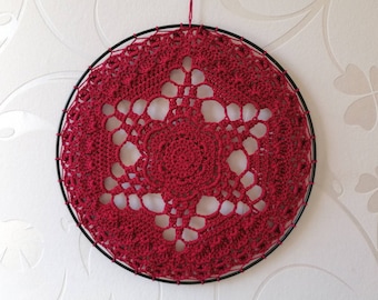 red poinsettia as wall decoration / window decoration, crocheted