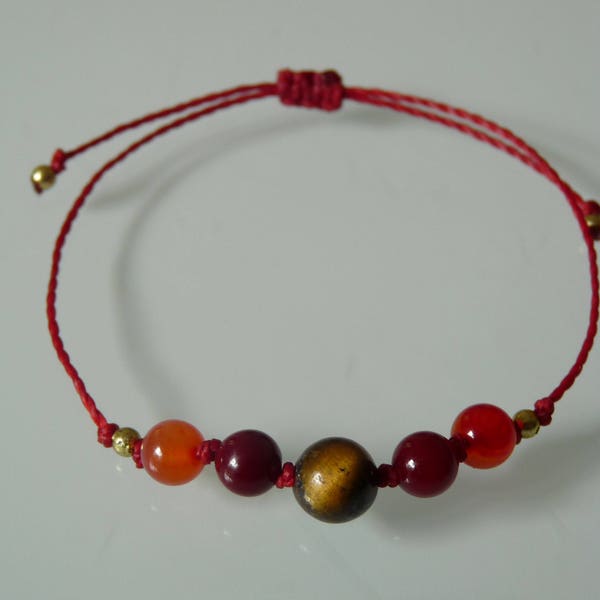Bracelet en perles "Force et sens pratique", Oeil de tigre, Agate rouge, Méditation, Yoga, Zen, Minimaliste, Chakra, Lithothérapie