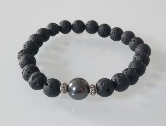 Pulsera De Hombre Hecha A Mano Pulsera De Perlas De Hematita Pulsera De Hombre Hecha A Mano Pulsera De Perlas De Hematita