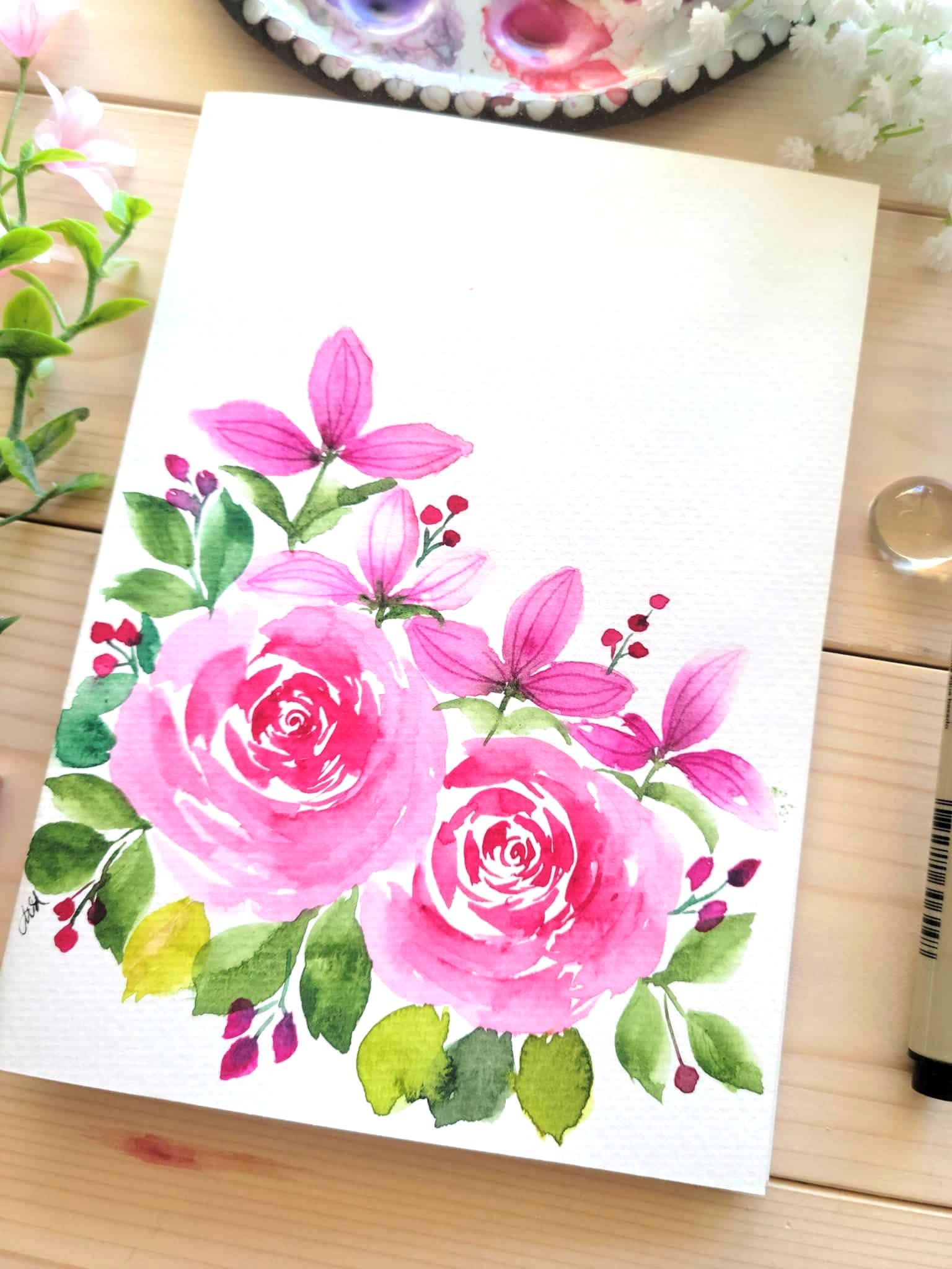 Watercolor Roses Greeting Card - Etsy