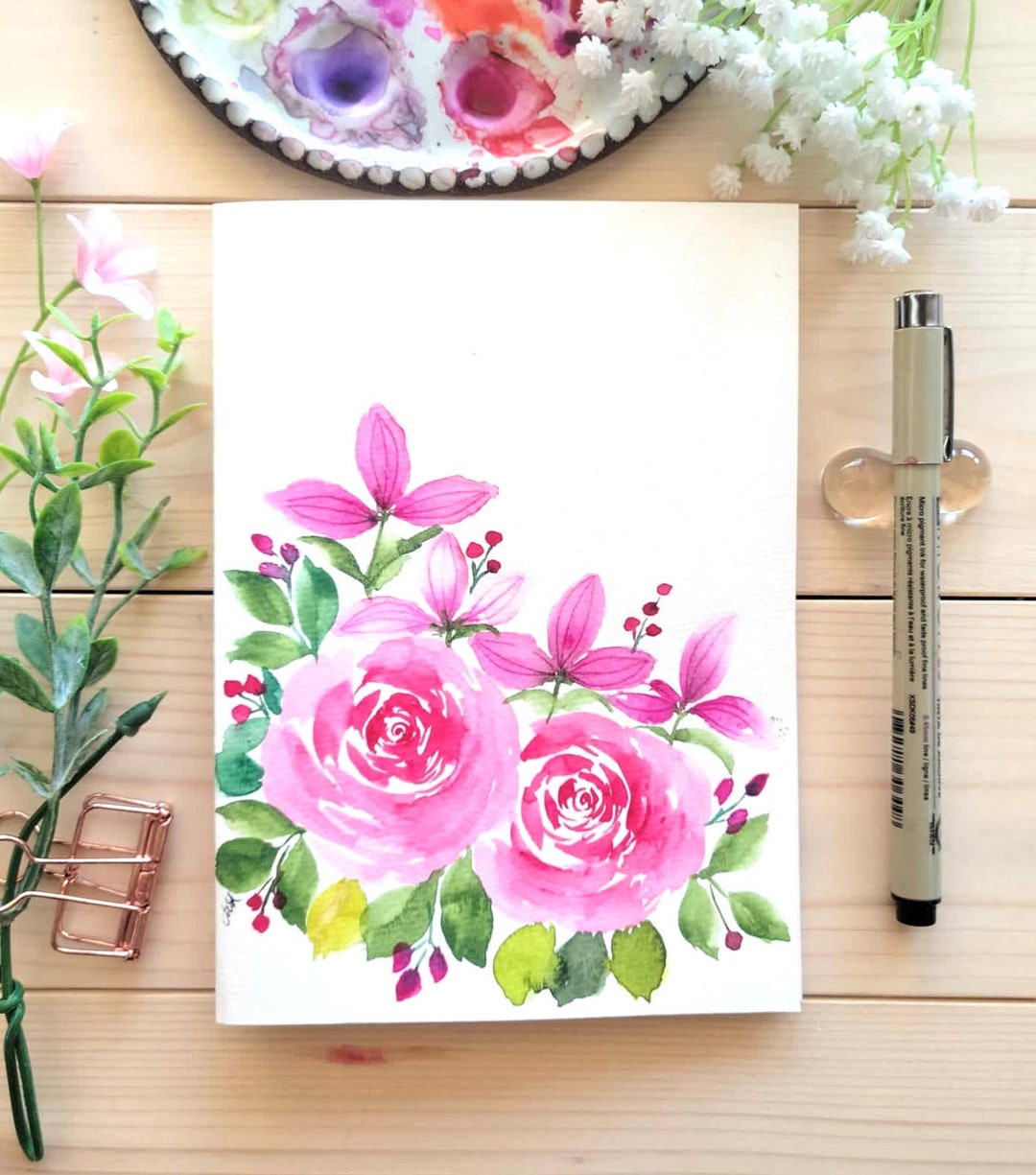 Watercolor Roses Greeting Card - Etsy