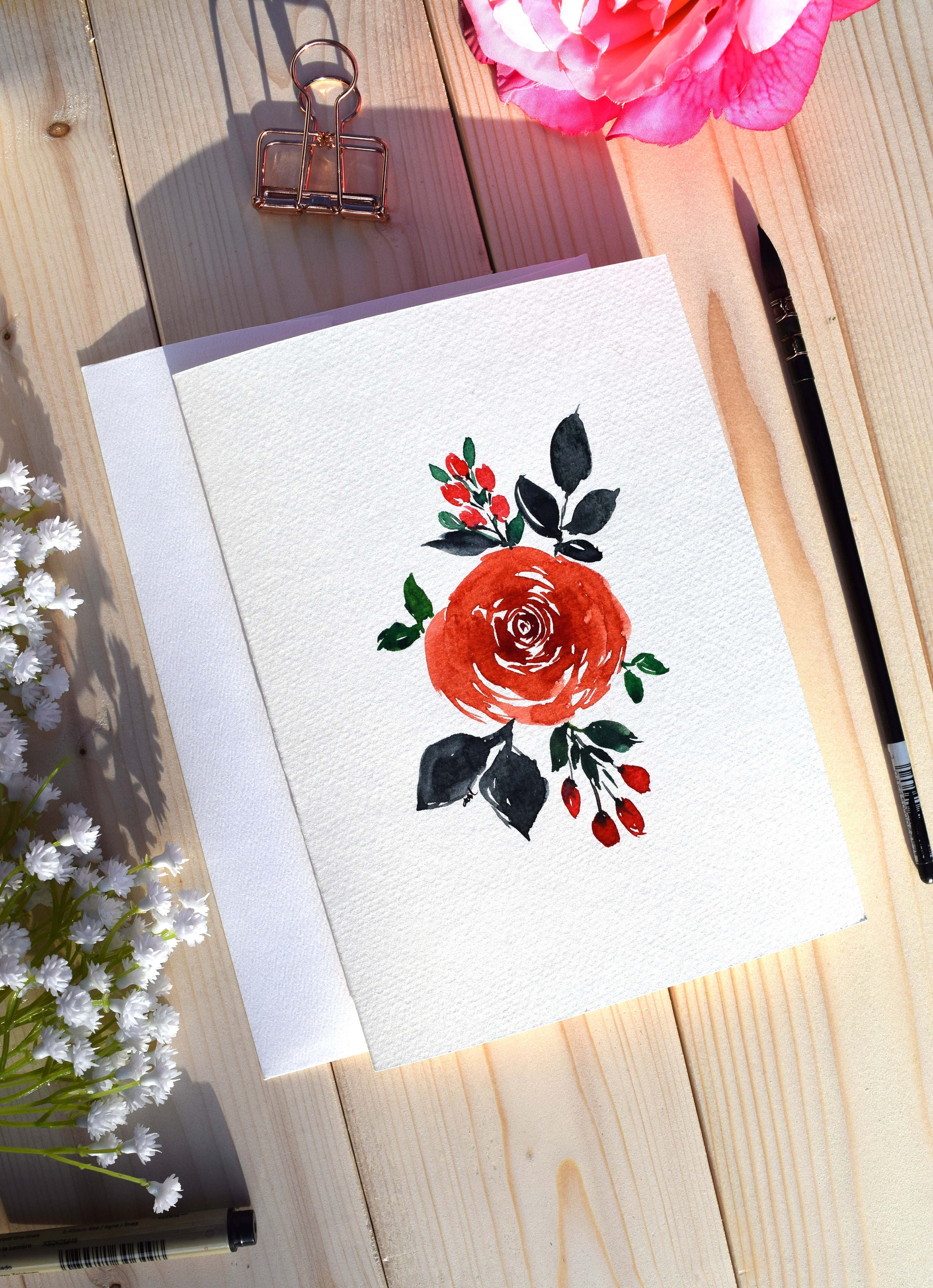Watercolor Rose Bouquet Greeting Card - Etsy