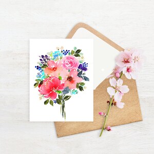 Impressions peintes à la main de bouquet de fleurs roses aquarelles