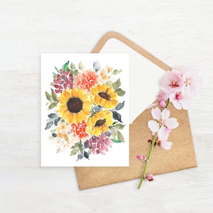 Impressions aquarelles de bouquets de tournesols en vrac