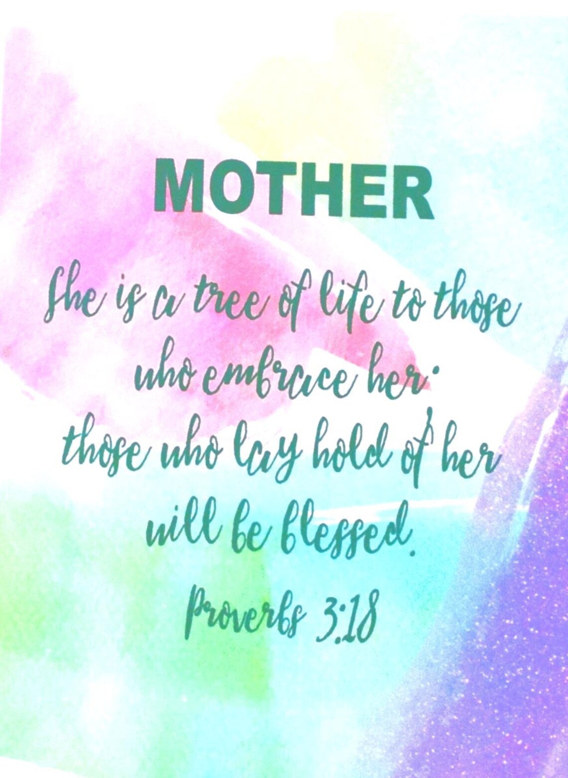 Mother's Day Card, Bible Verse, Proverbs 318, Watercolor, Calligraphy