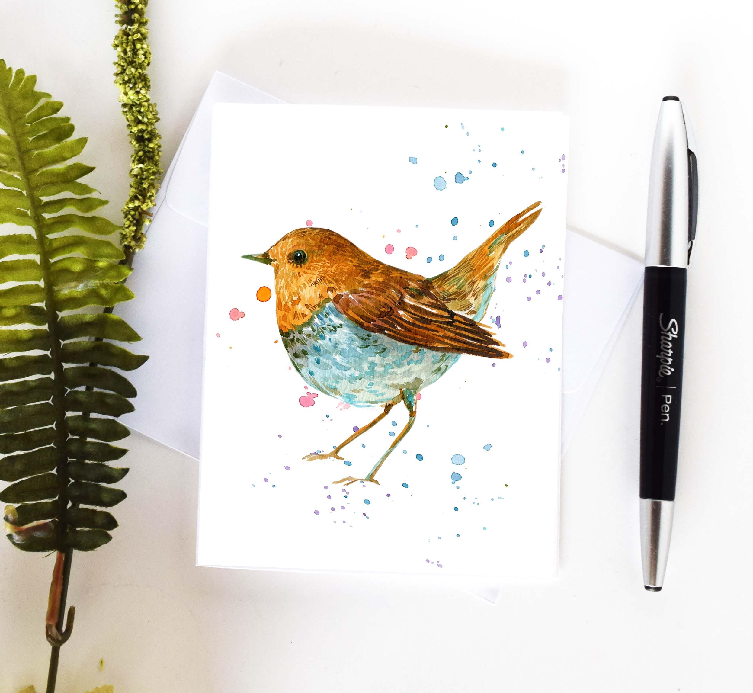 Watercolor Robin Bird Greeting Card - Etsy