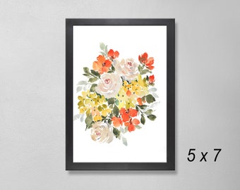 Watercolor Yellow and Orange Floral Bouquet Art Print