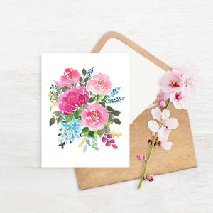 Impressions peintes à la main de bouquet de roses aquarelles peintes à la main