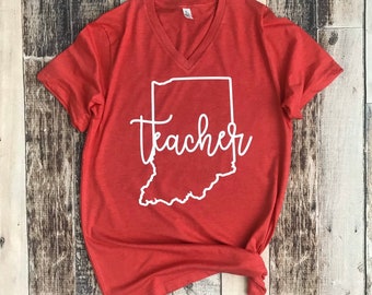 Teacher Shirt Teacher State Tee Wear Red for Ed Teaching Tee Momma Tee State T-Shirt Team Support Education Shirt Christmas Teacher Gift
