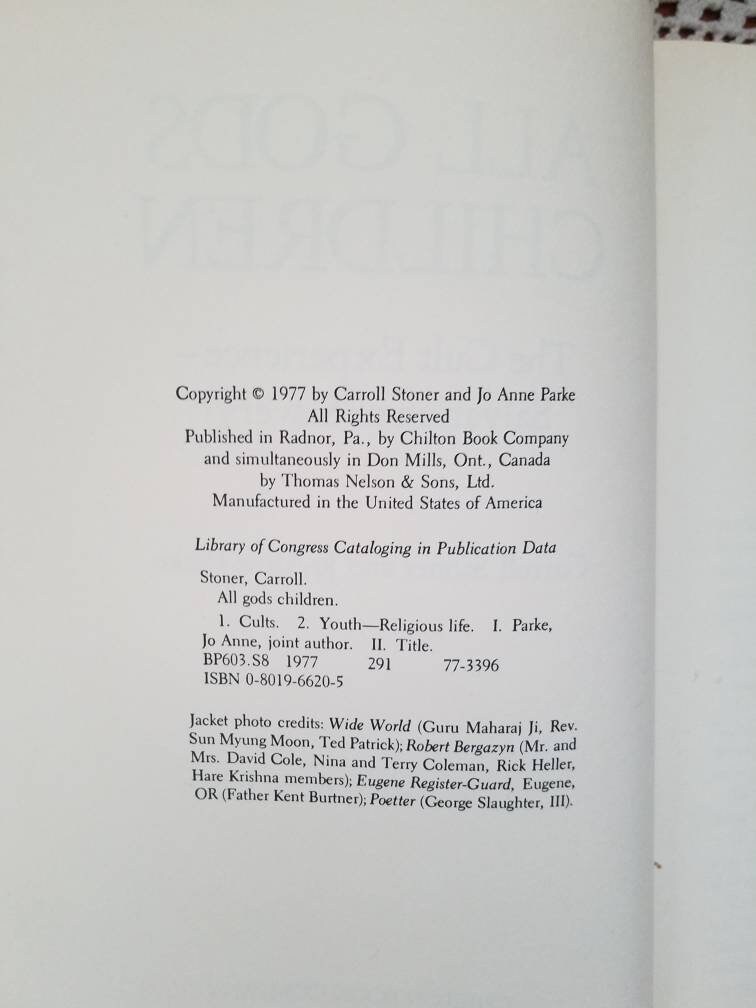 All God's Children, the Cult Experience Salvation or Slavery, by Caroll Stoner and Jo Anne Parke ...