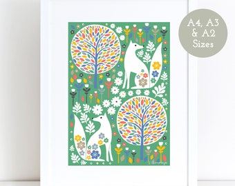 Scandi Foxes, Nursery Wall Art, A4 A3 A2 Sizes, Giclee Print, New Baby Gift, Nursery Decor, New Arrival, Scandi, Christening, Baby Shower