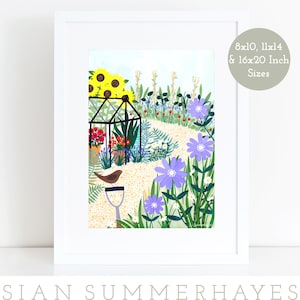 Gardening Giclee Print, 8x10 11x14 16x20 Inch Sizes, Garden Illustration, Garden Art, Botanical Art, Greenhouse Illustration, Landscape Art