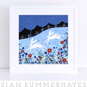 Winter Hares Art Print, Giclee Print, Christmas Art, Christmas Gift, Woodland Art, Hares Print, Friendship Gift, Winter Illustration